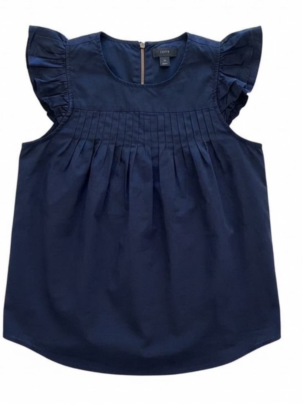 J. Crew Navy Blue Cotton Silk Ruffle Cap Sleeve Pintuck Front Blouse Top Size 8